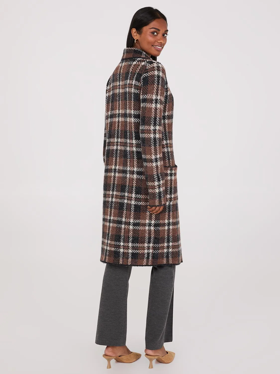 Plaid Jacquard Notch Collar One-Button Duster