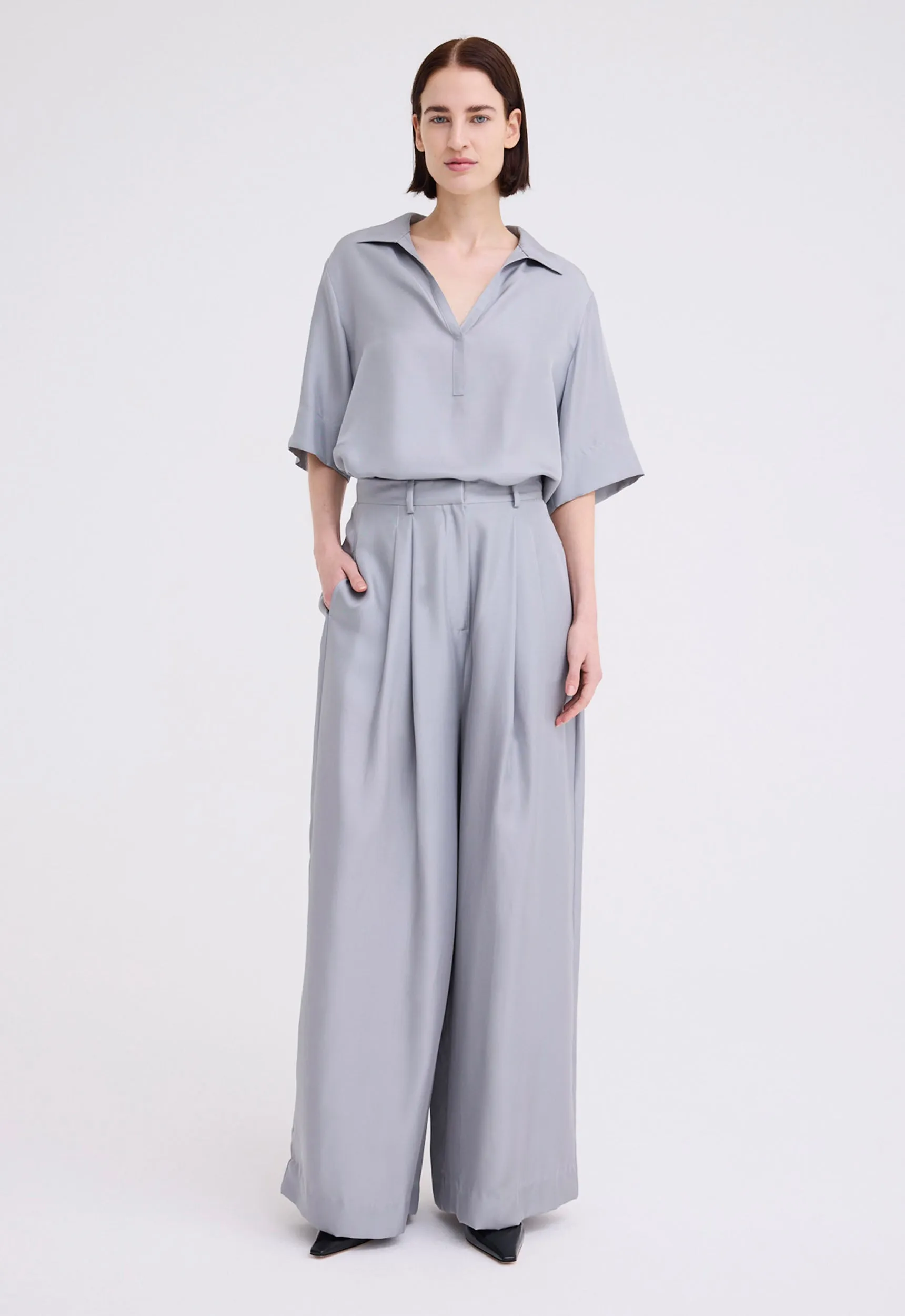 Poirot Silk Twill Pant - Oxide Grey