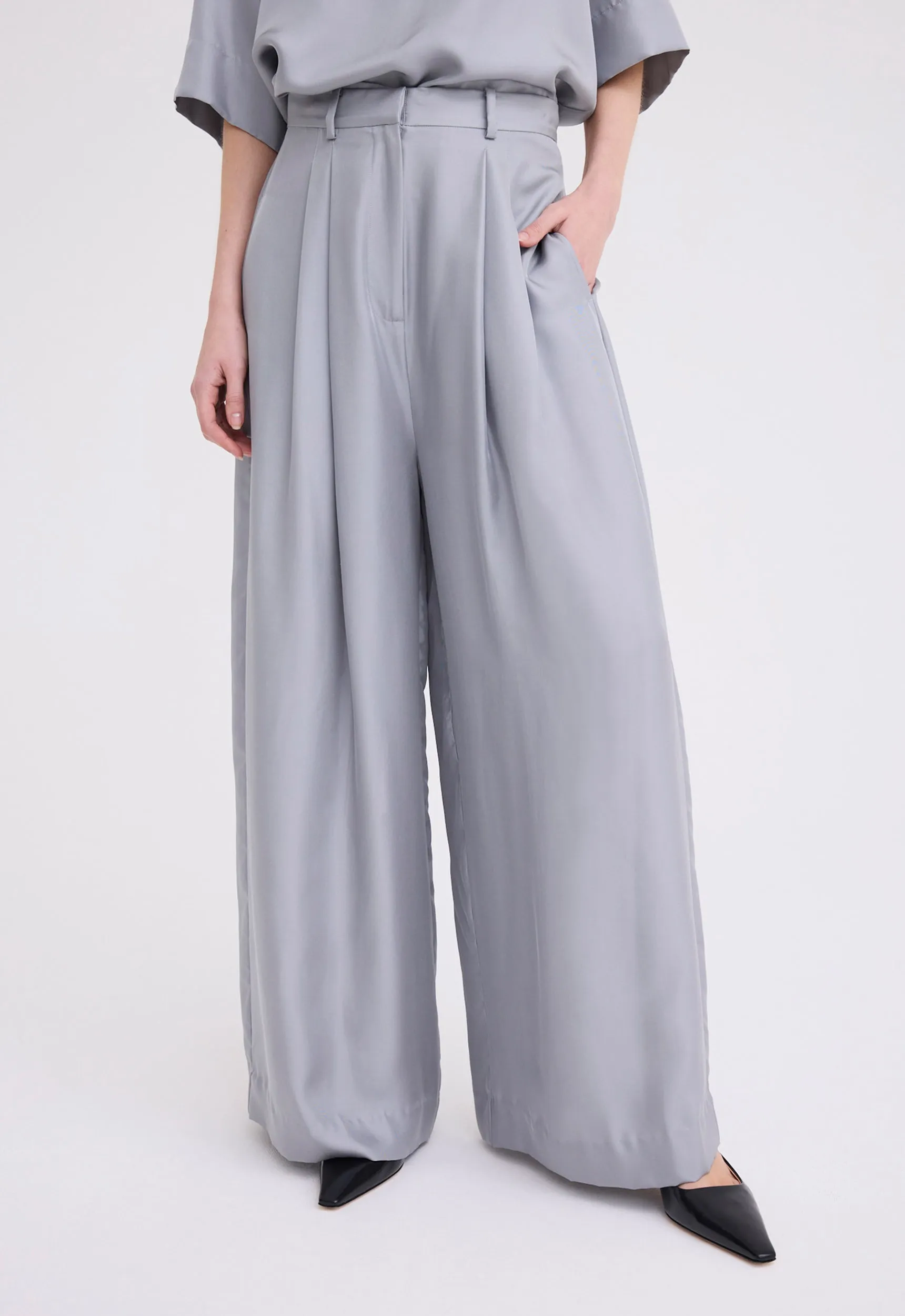 Poirot Silk Twill Pant - Oxide Grey