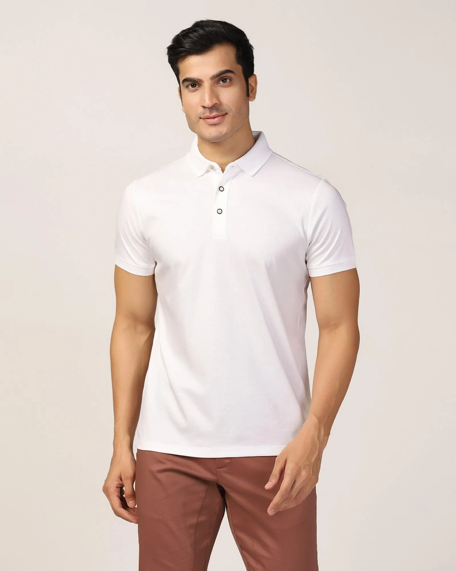 Polo White Solid T-Shirt - Toll