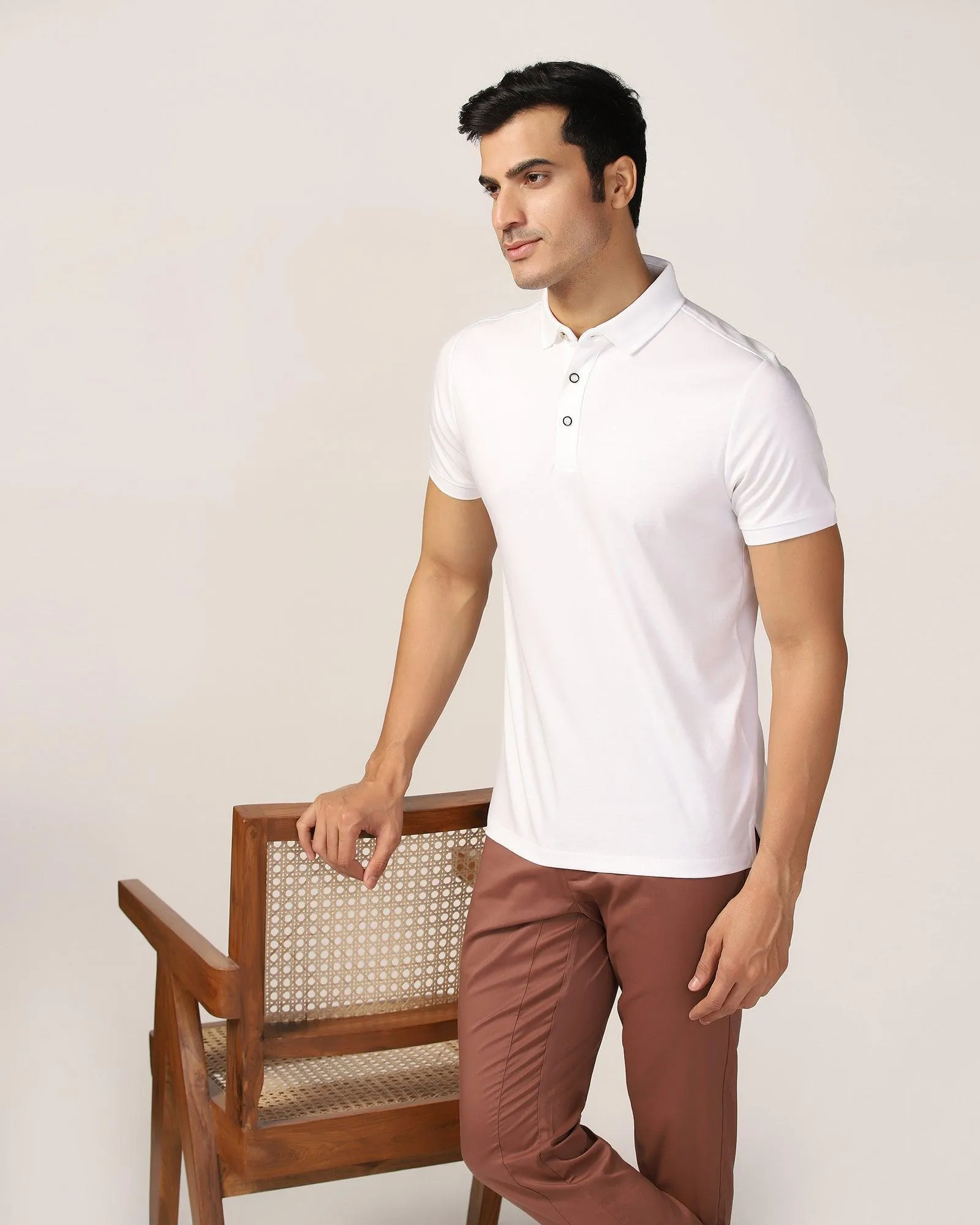 Polo White Solid T-Shirt - Toll