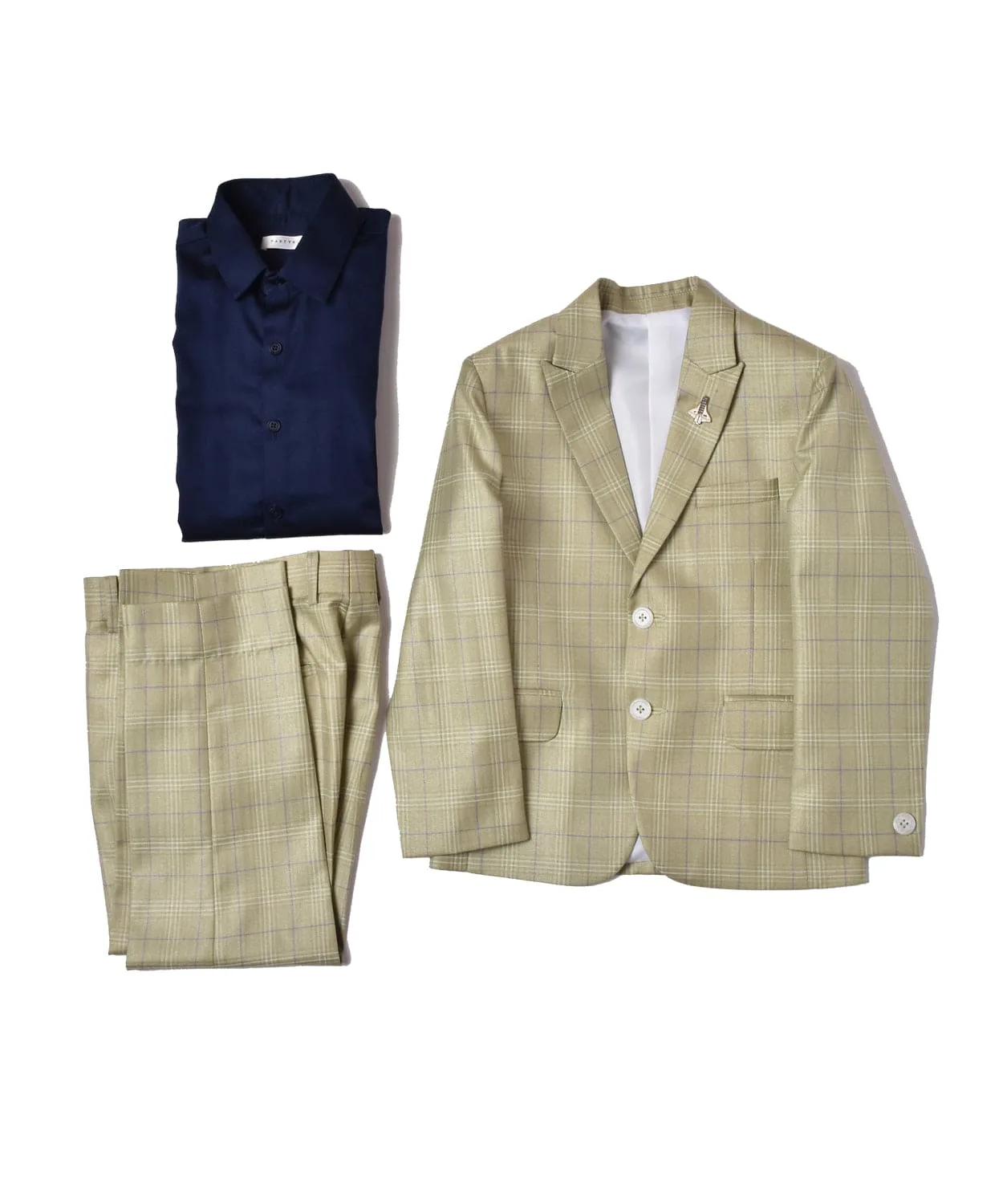 Pre-Order:  Pastel Green Check Suit with Blue Shirt