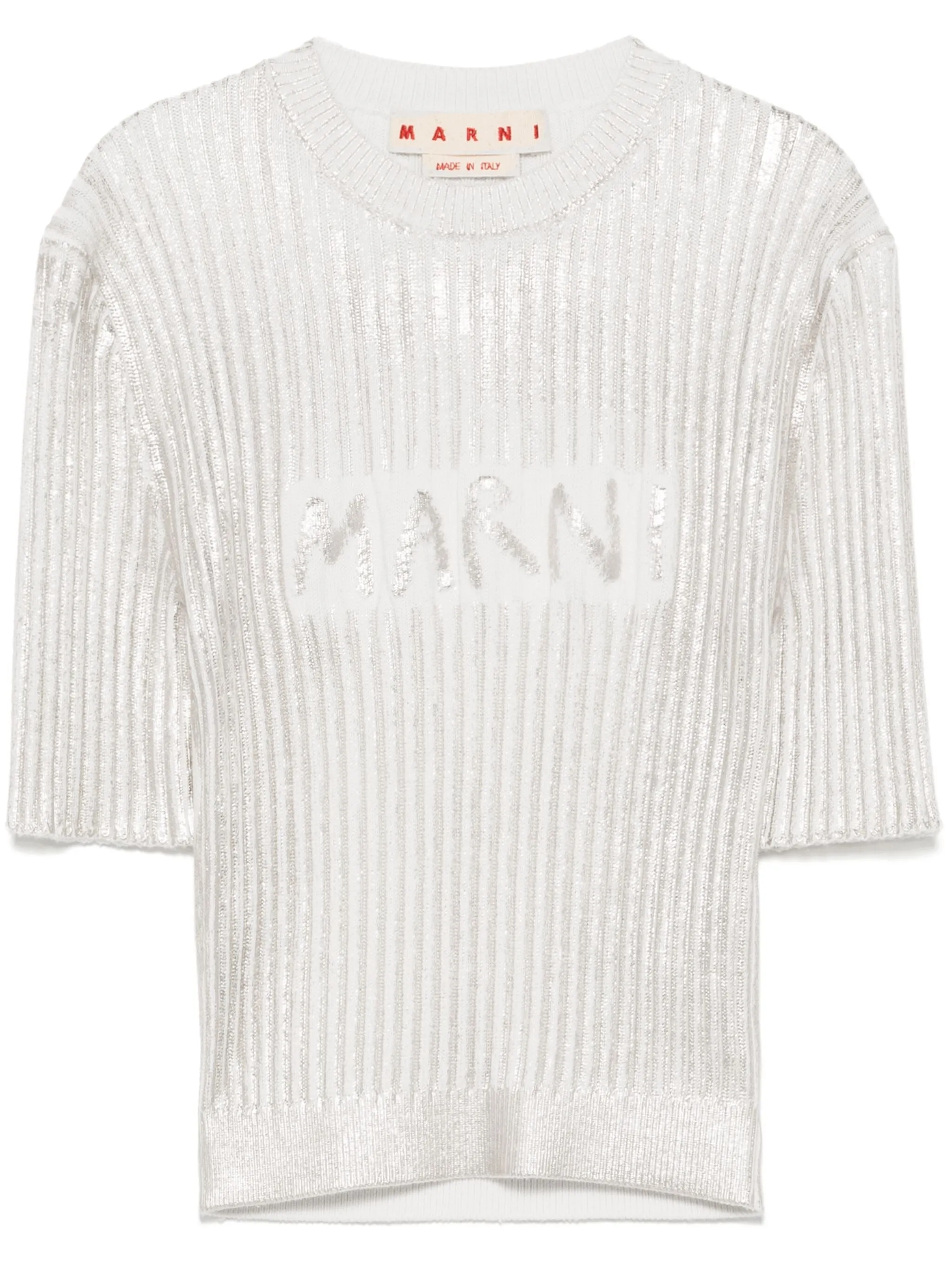 RIBBED LOGO LAMINATED ROUNDNECK SWEATER