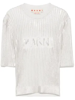 RIBBED LOGO LAMINATED ROUNDNECK SWEATER