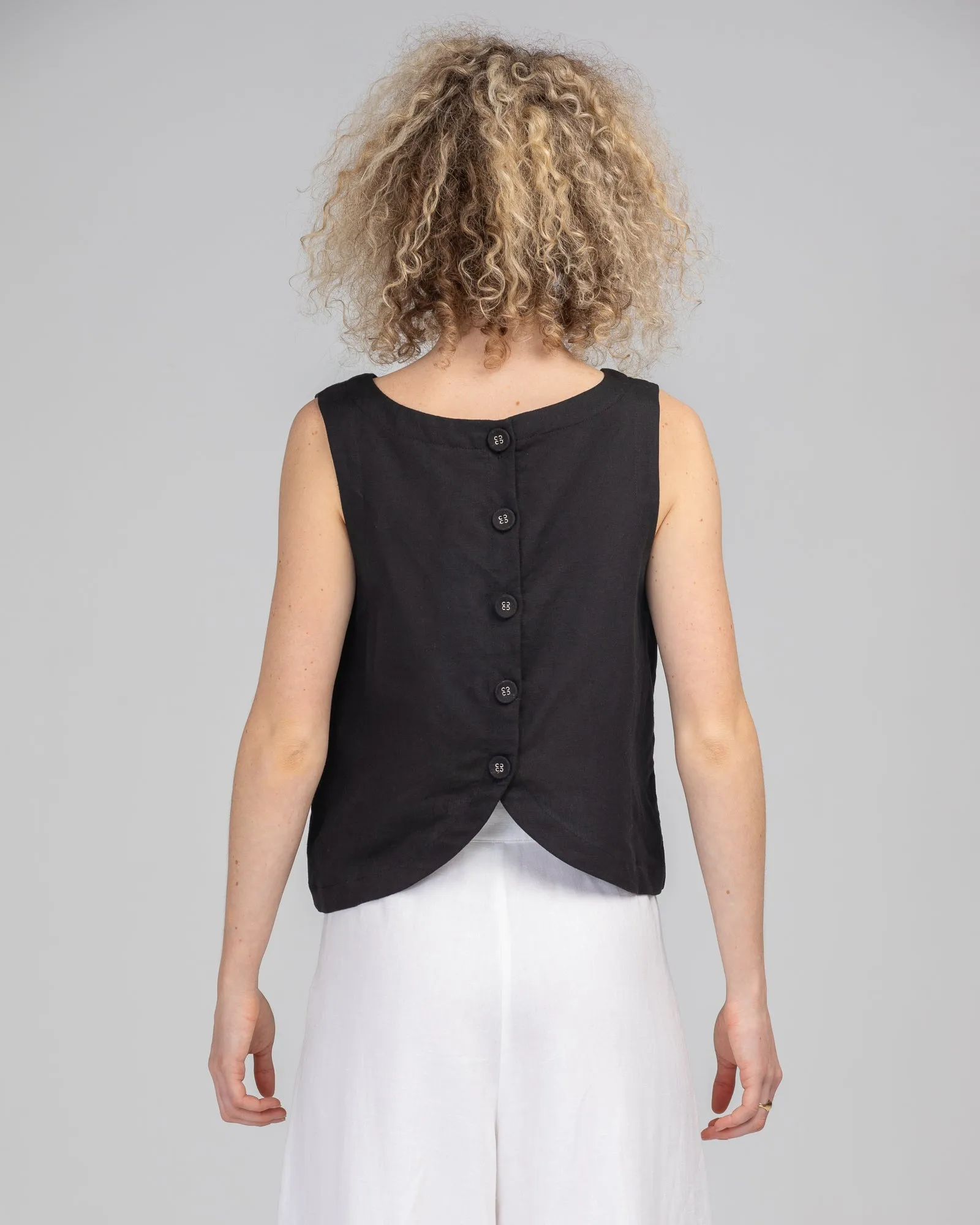 Rose Linen Top - Black