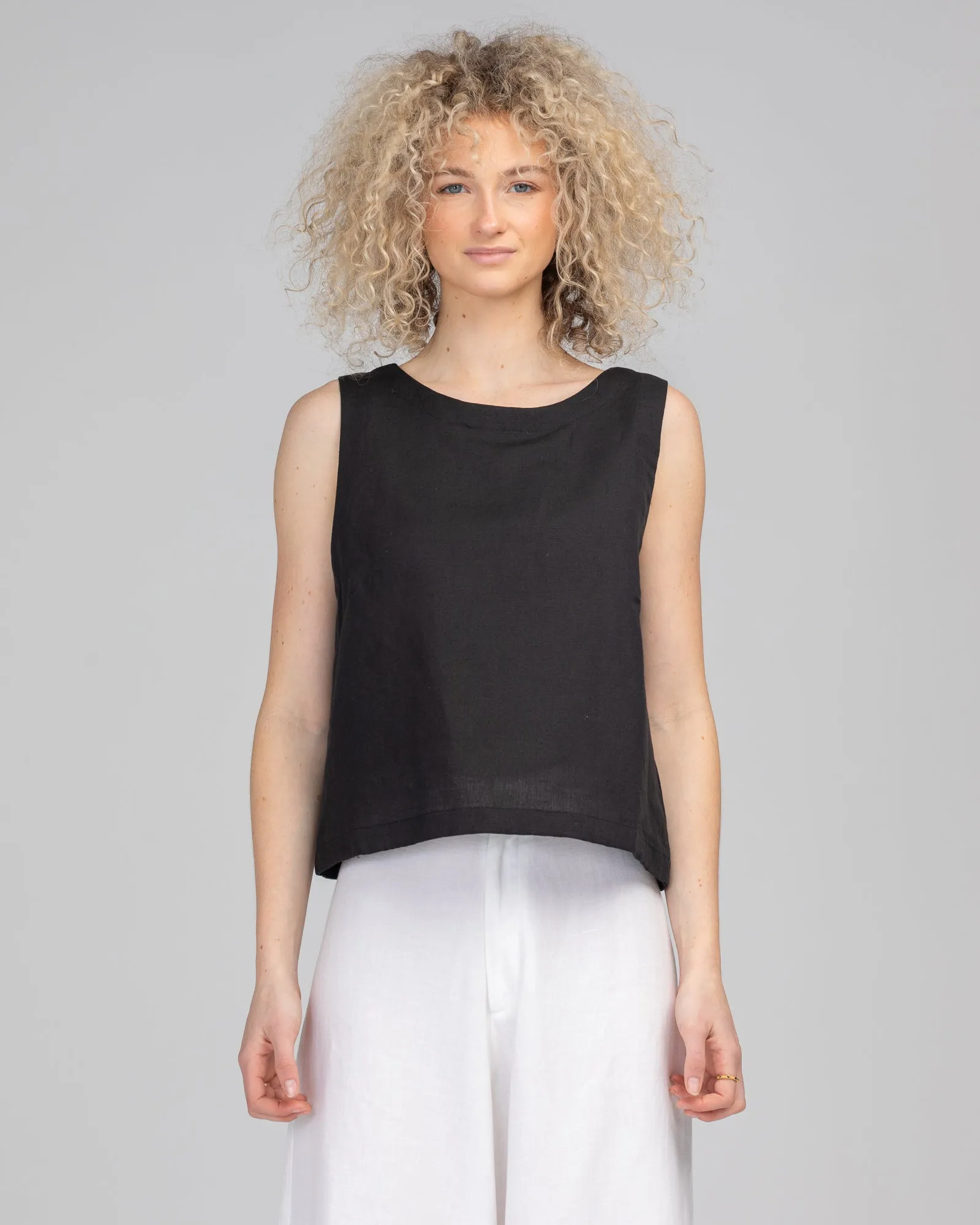 Rose Linen Top - Black