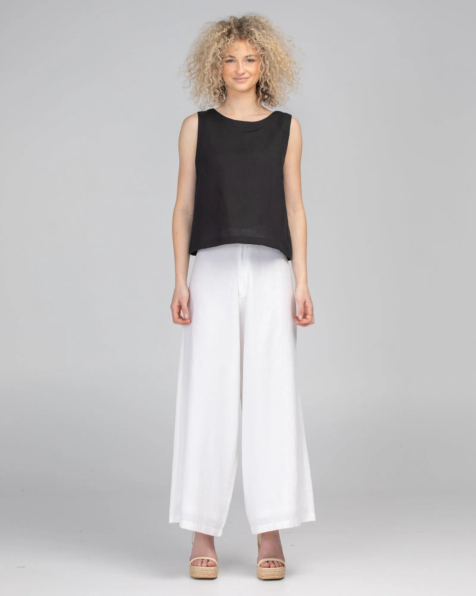 Rose Linen Top - Black