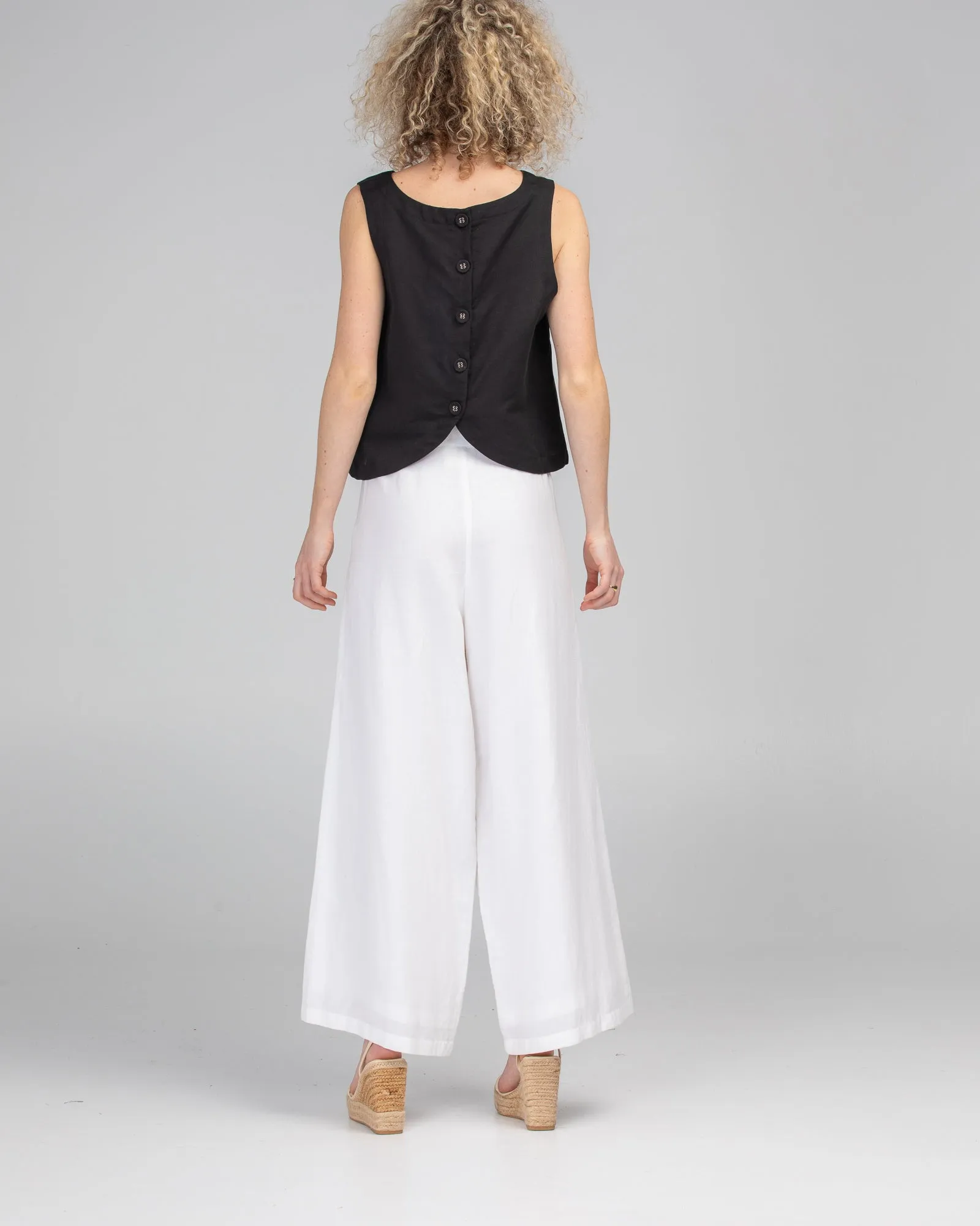 Rose Linen Top - Black