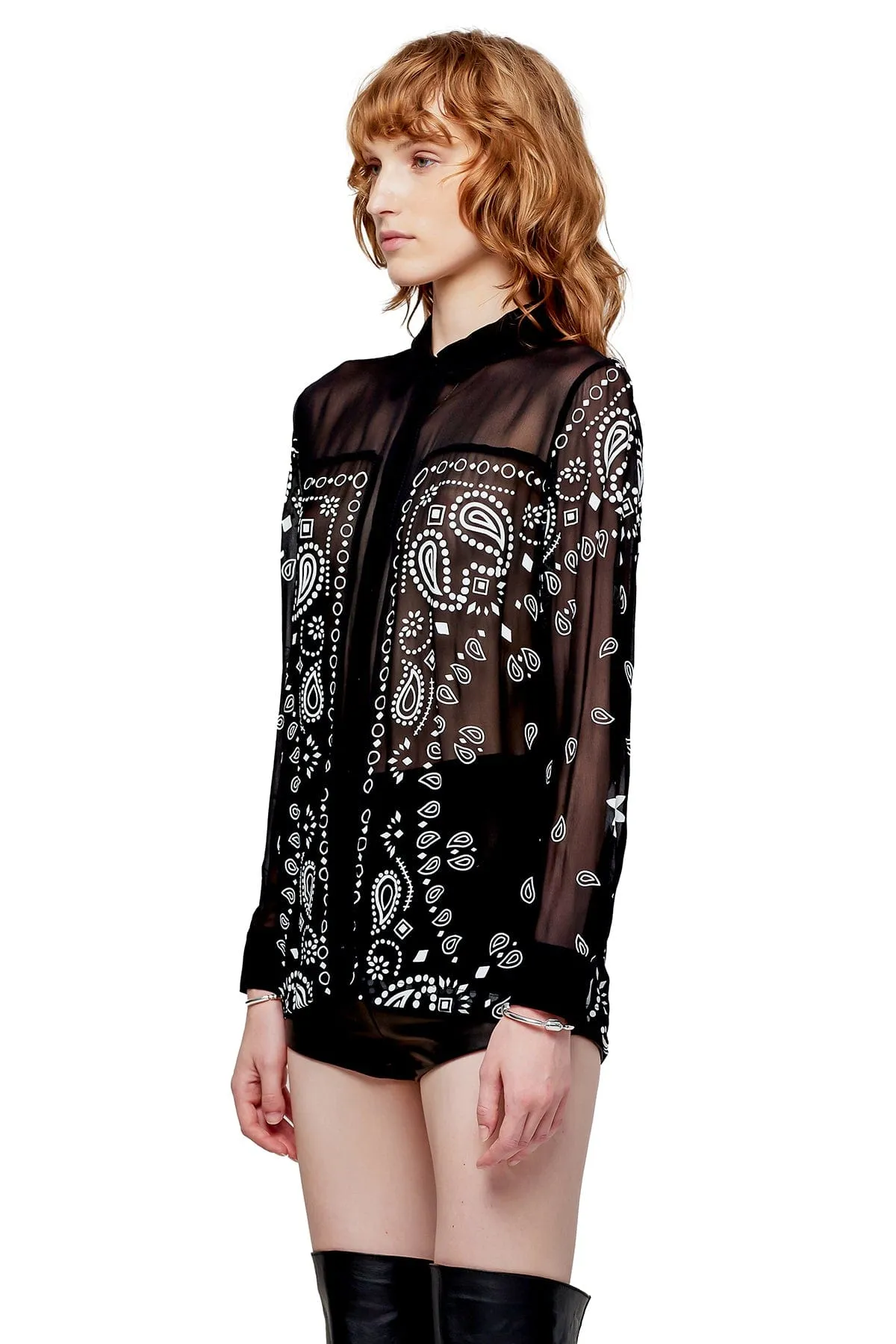 SHEER BANDANA BLOUSE IN BLACK