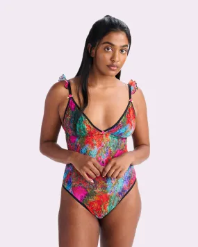 Silky Mesh Flutter Strap Bodysuit | Silky Mesh (Monet Floral)