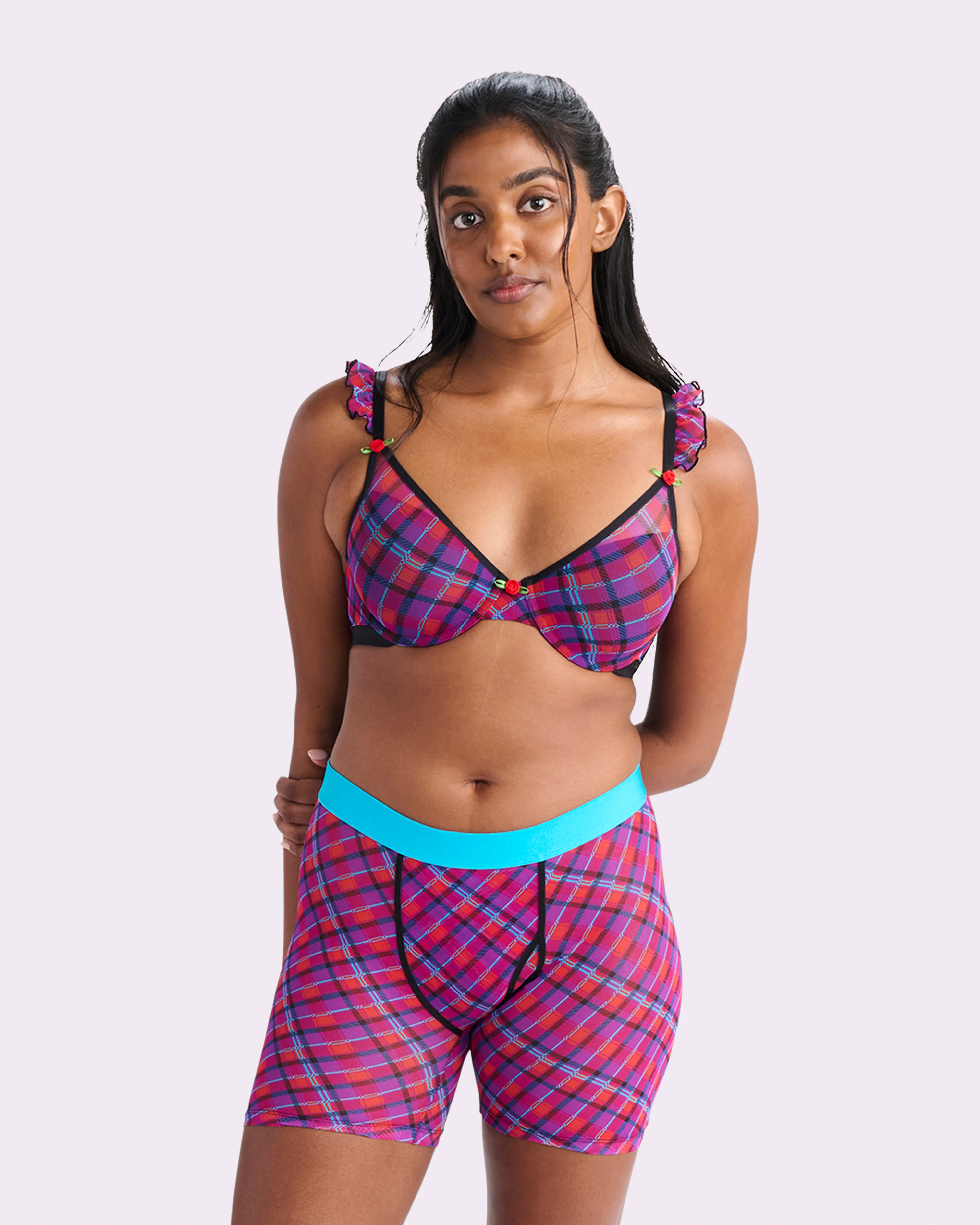 Silky Mesh Flutter Strap T-Shirt Bra | Silky Mesh (Pop Plaid)