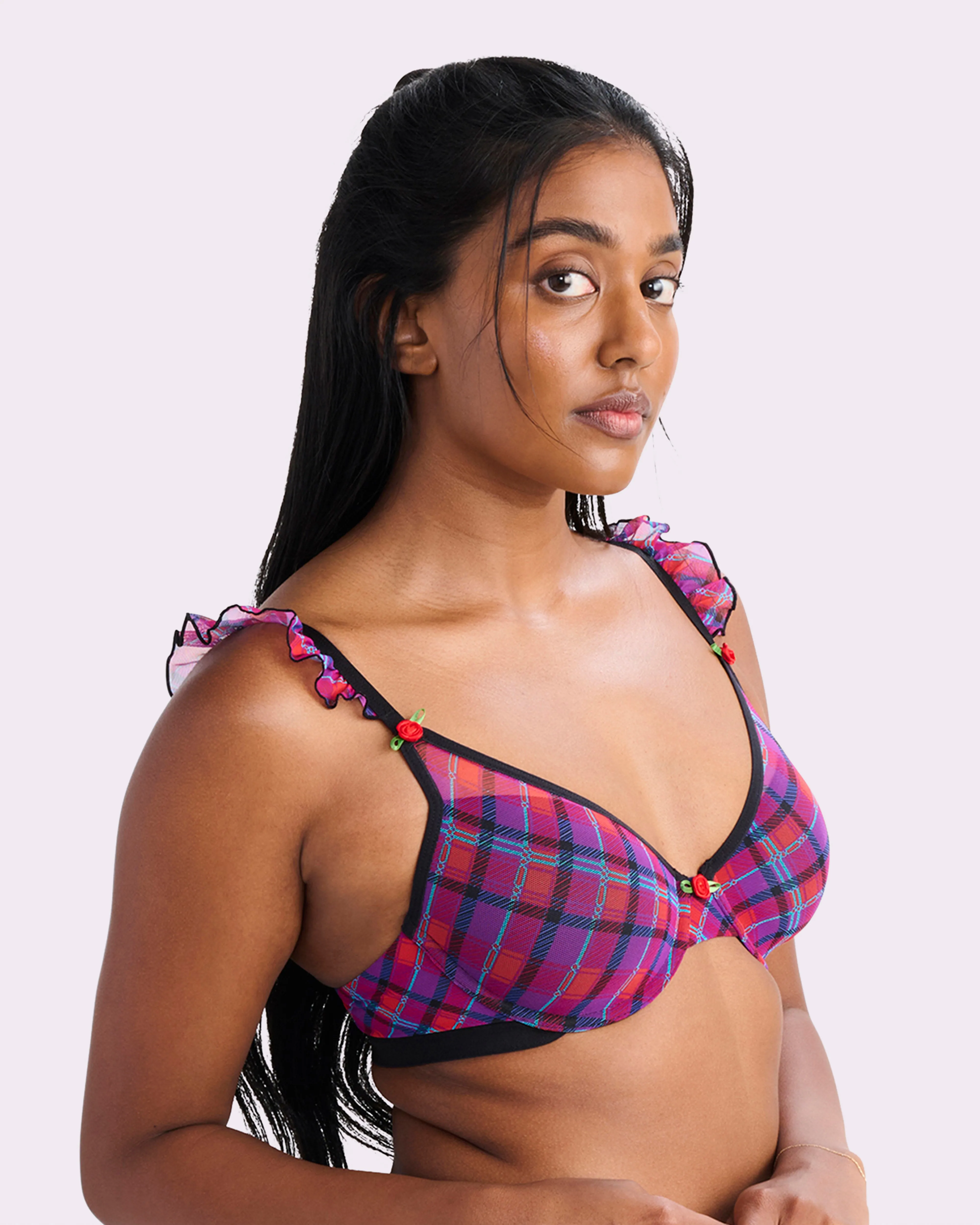 Silky Mesh Flutter Strap T-Shirt Bra | Silky Mesh (Pop Plaid)