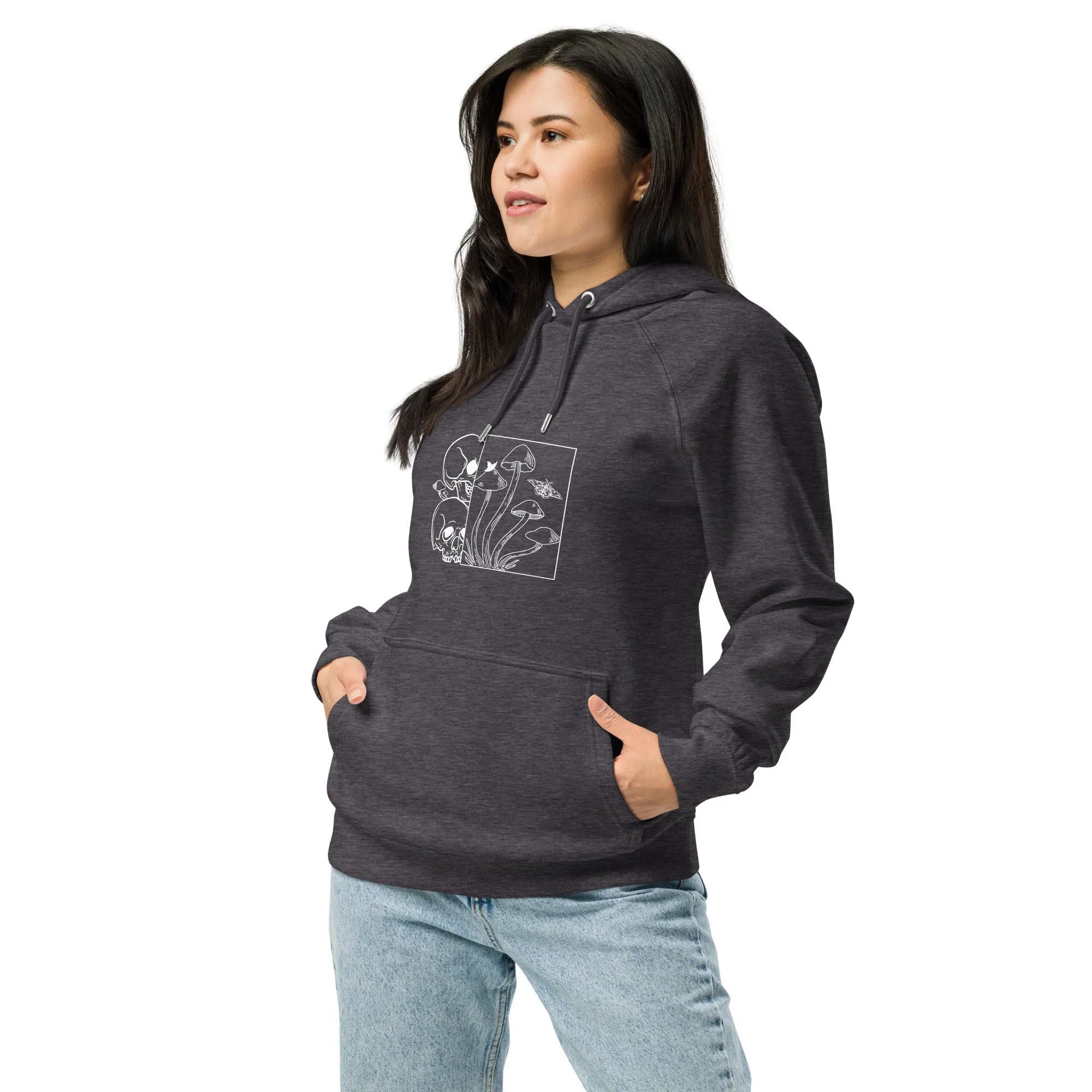 Skulls and Mushrooms Halloween Graphic Women Eco Raglan Hoodie