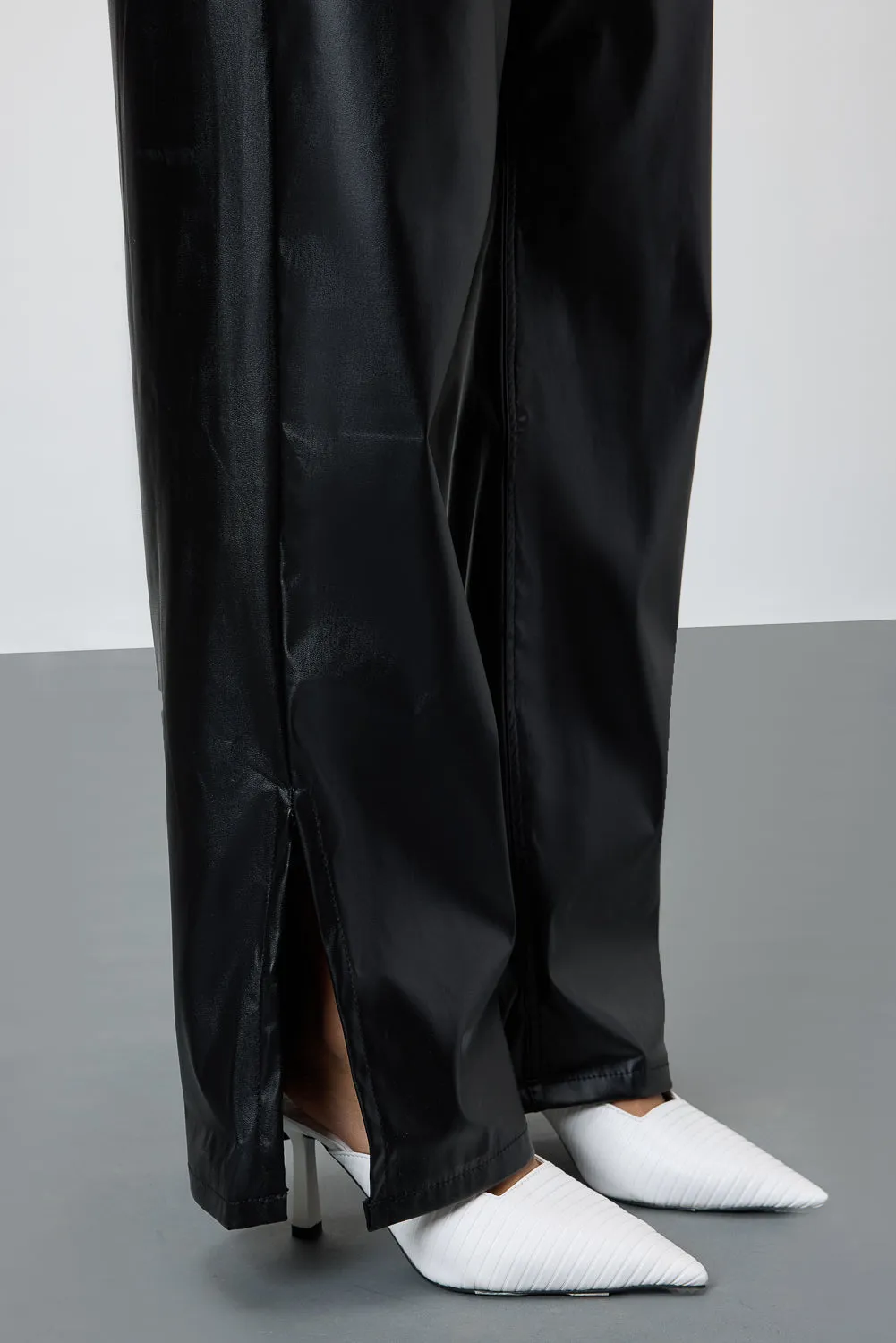 Slit-Hem Black Leather Pants