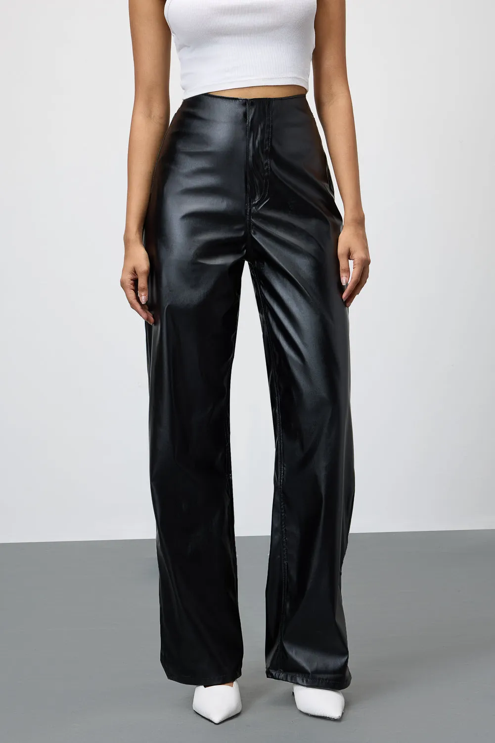 Slit-Hem Black Leather Pants