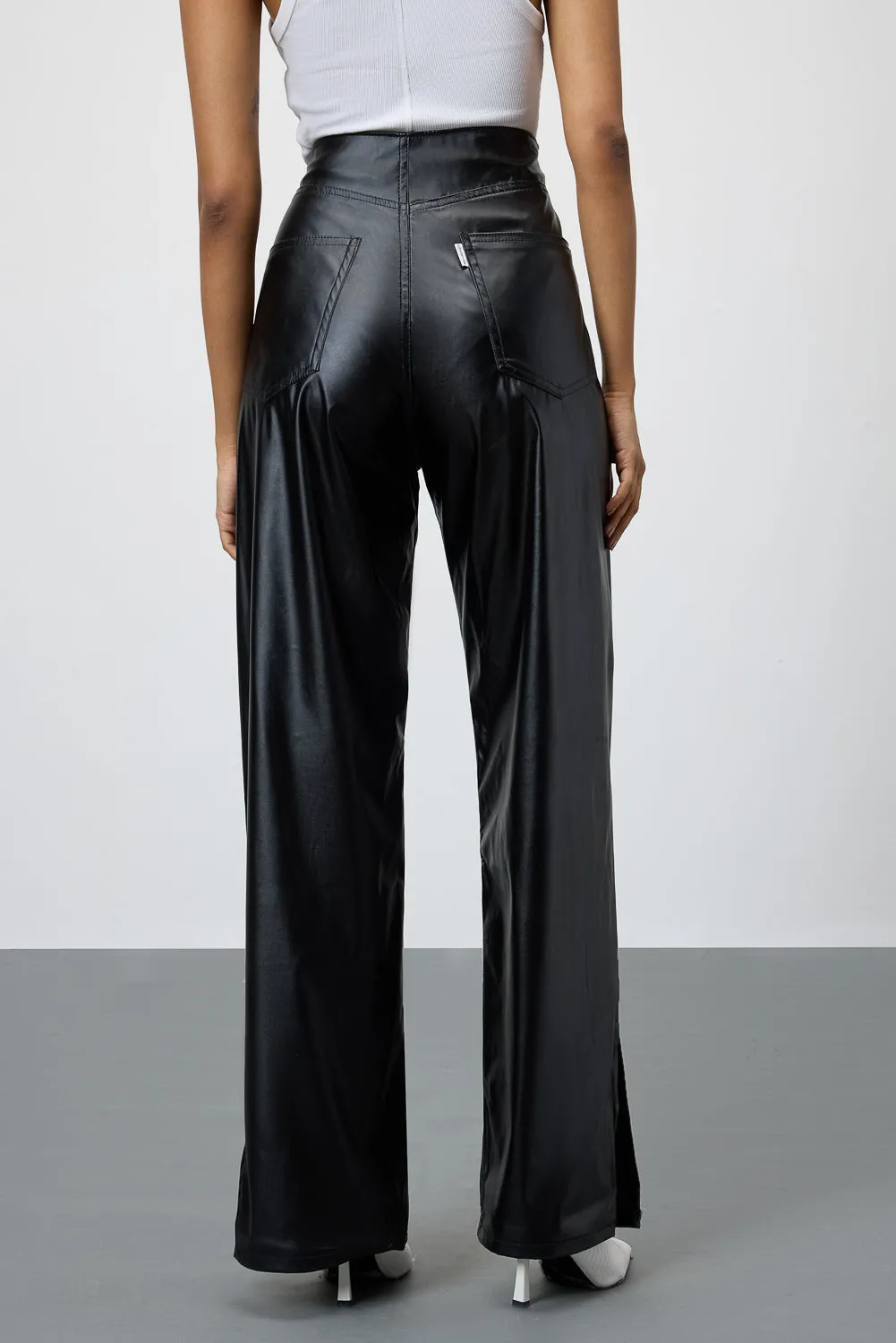 Slit-Hem Black Leather Pants