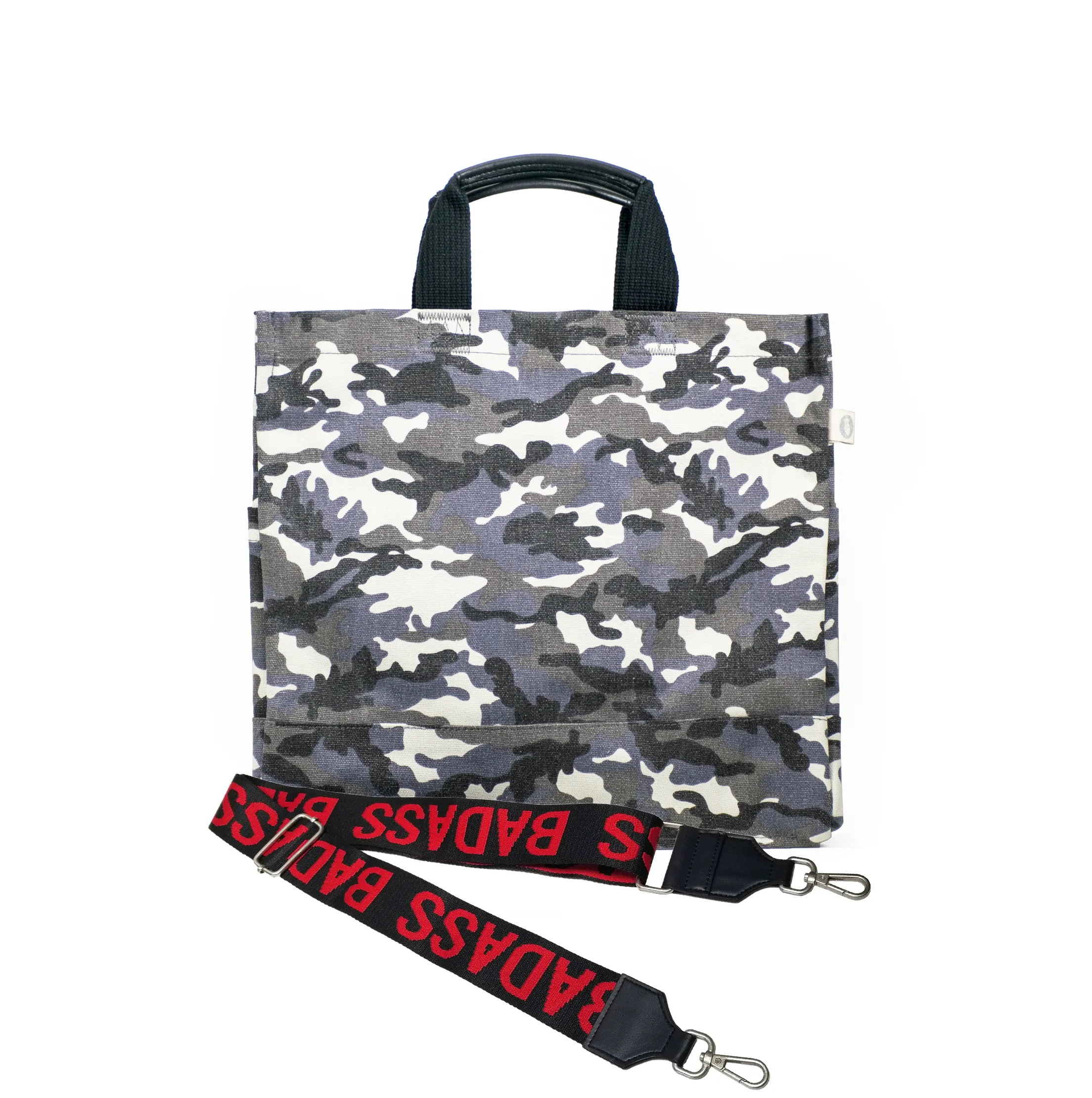 Split Letter Monogram Grey Camo North South Bag with Stripe Strap