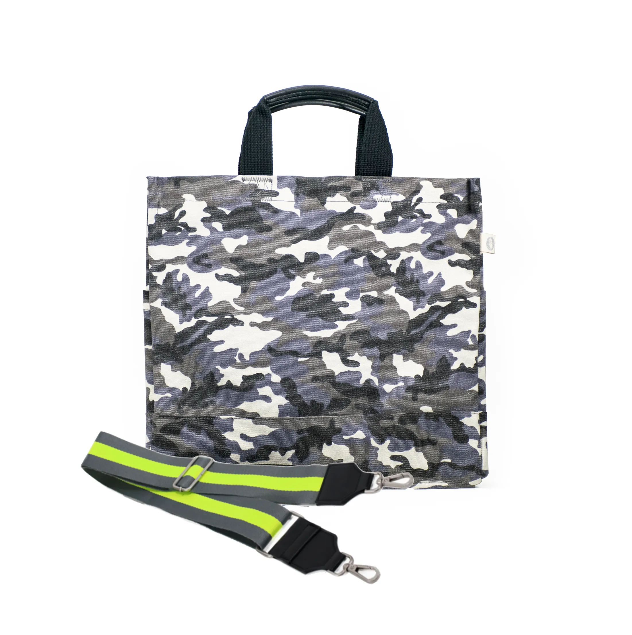 Split Letter Monogram Grey Camo North South Bag with Stripe Strap