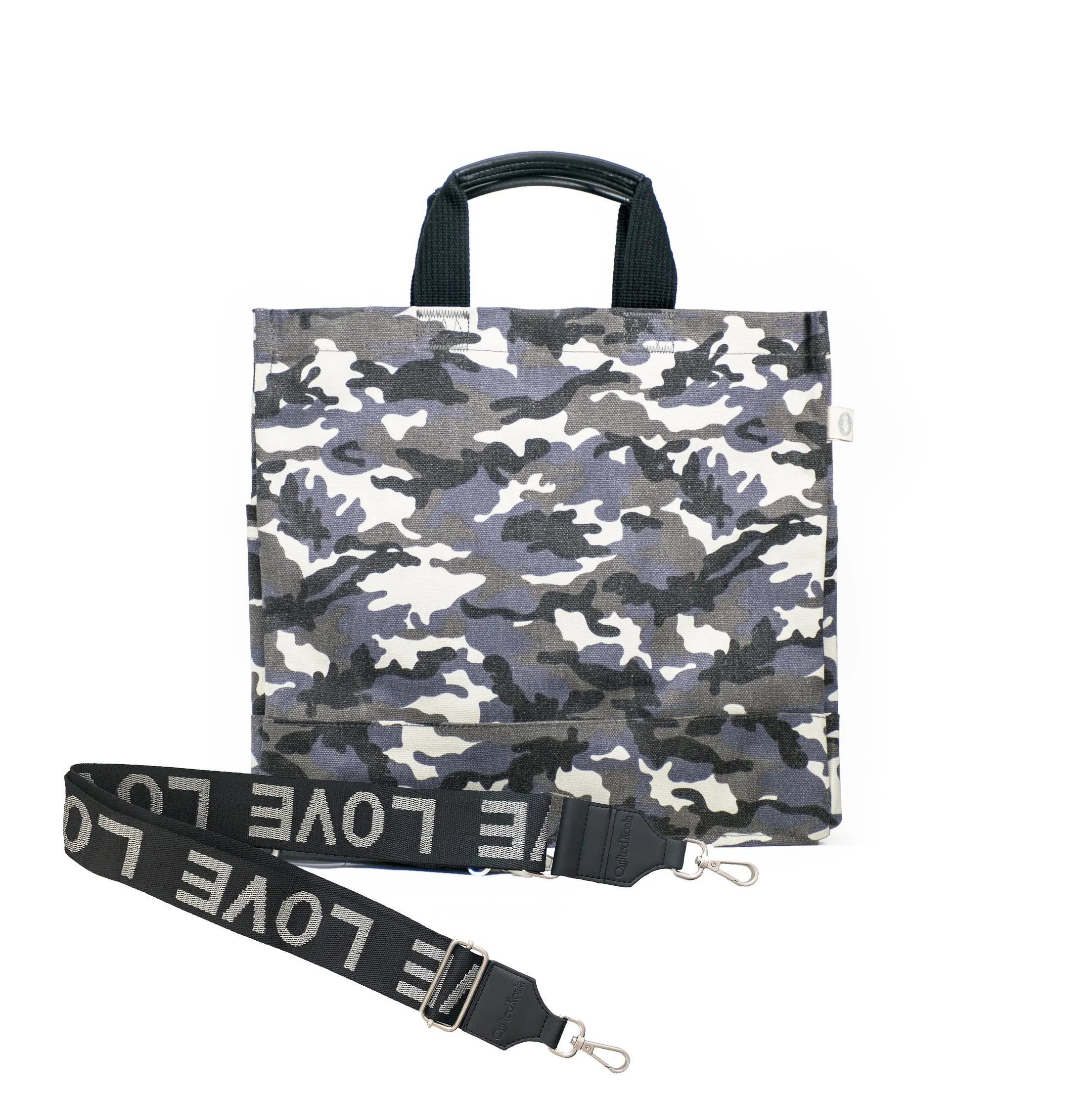 Split Letter Monogram Grey Camo North South Bag with Stripe Strap