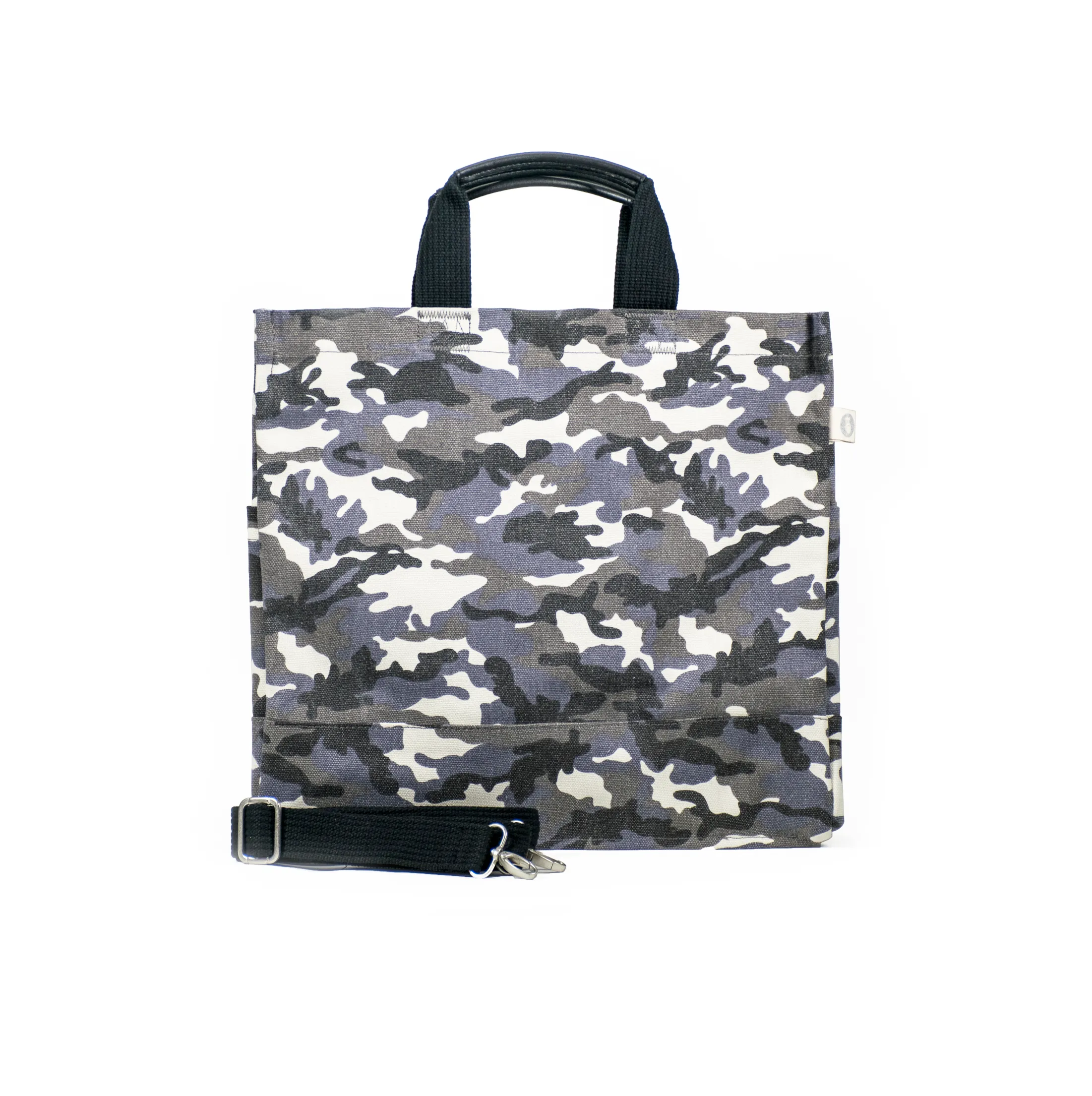 Split Letter Monogram Grey Camo North South Bag with Stripe Strap