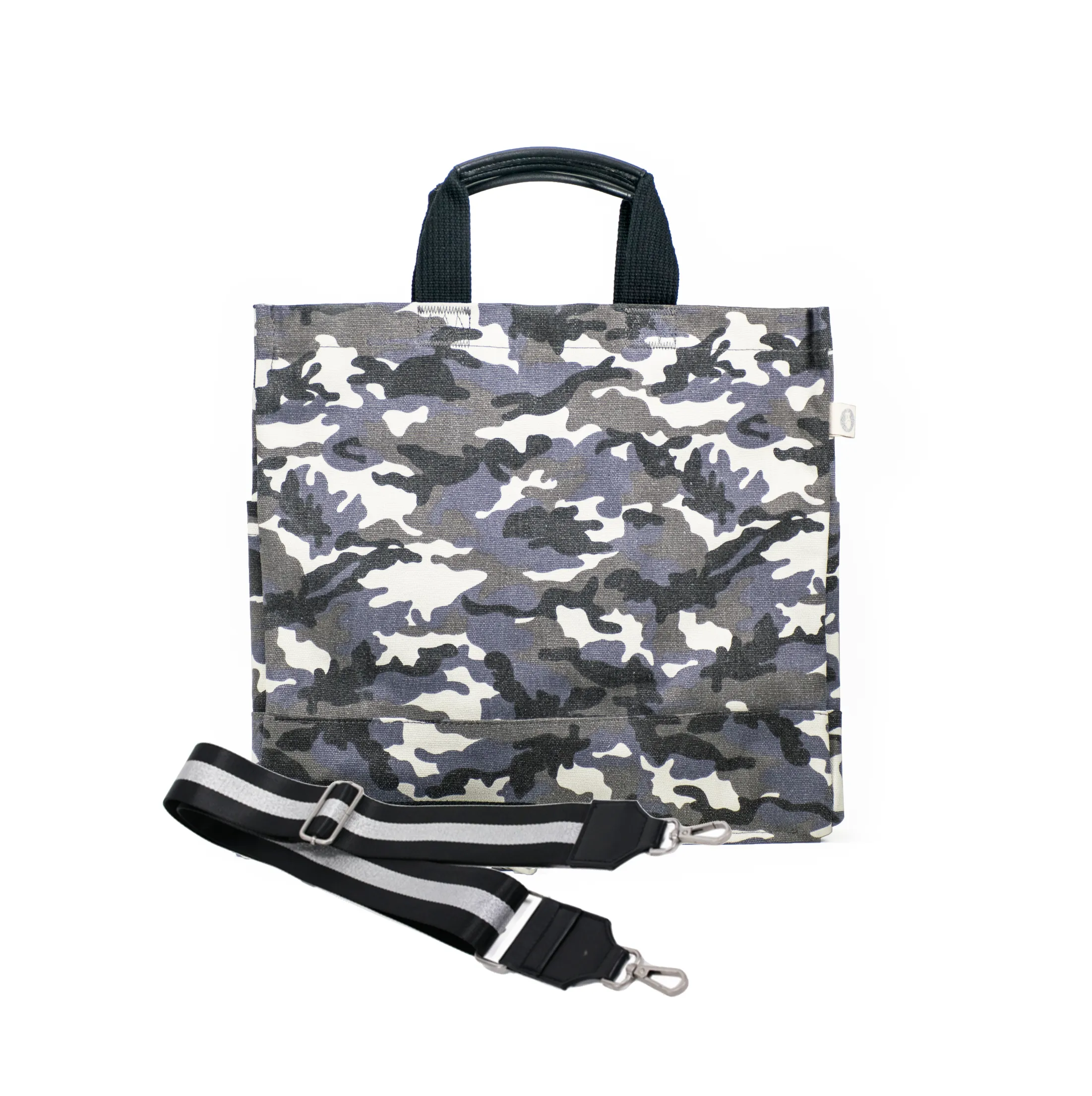 Split Letter Monogram Grey Camo North South Bag with Stripe Strap