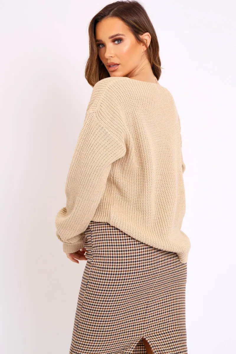 Stone Knit Plunge Neckline Jumper - Roselie