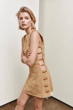 Tia Linen Mini Dress Ochre