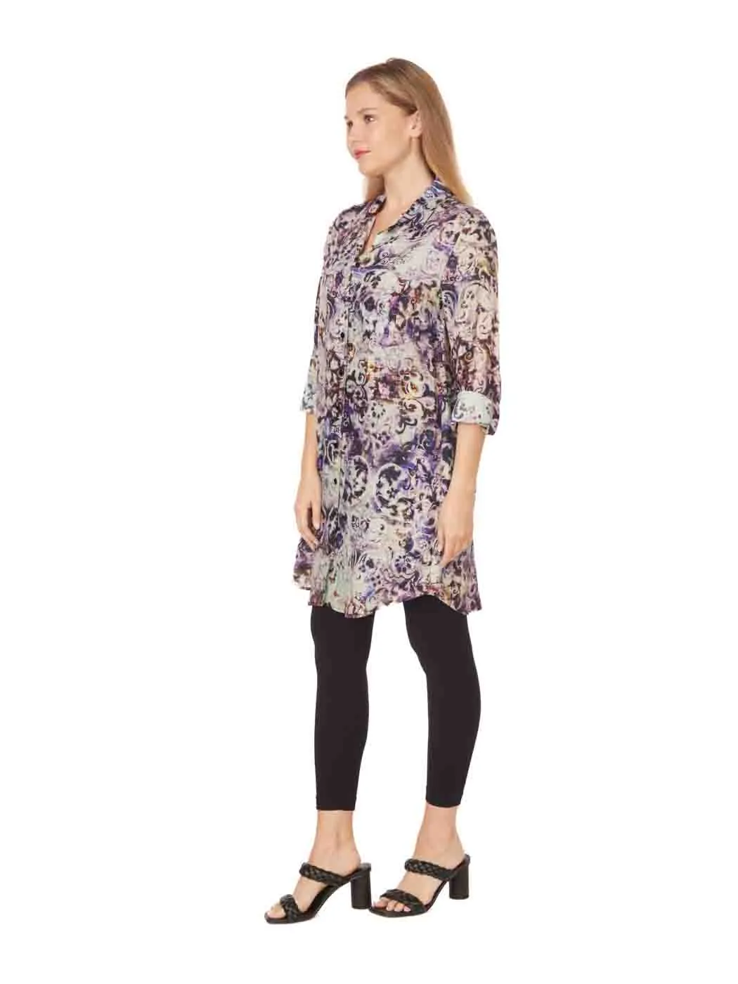 Tianello Print "Bhakti"  Linen "Savoir" Shirt Dress - S