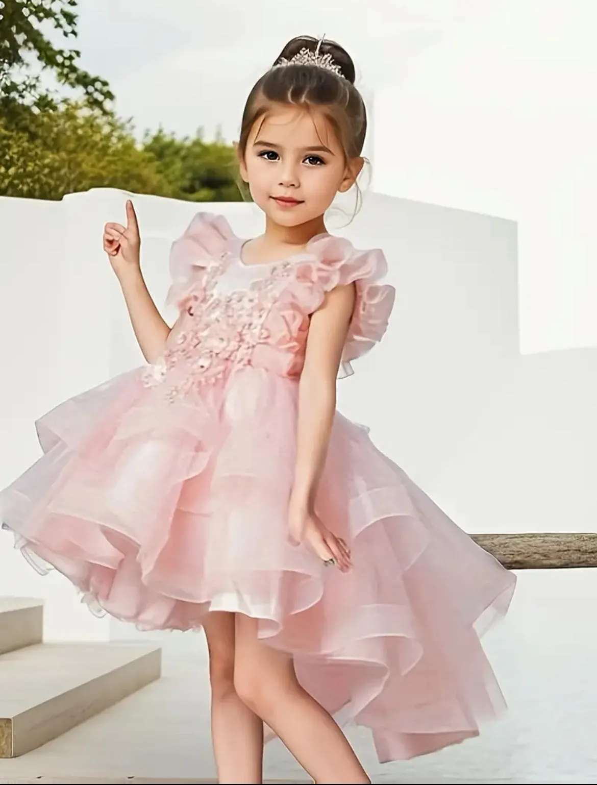 Trailing Mesh Princess Dress With Flutter Sleeves And Floral Embroidery, Glam  Dresses Collection