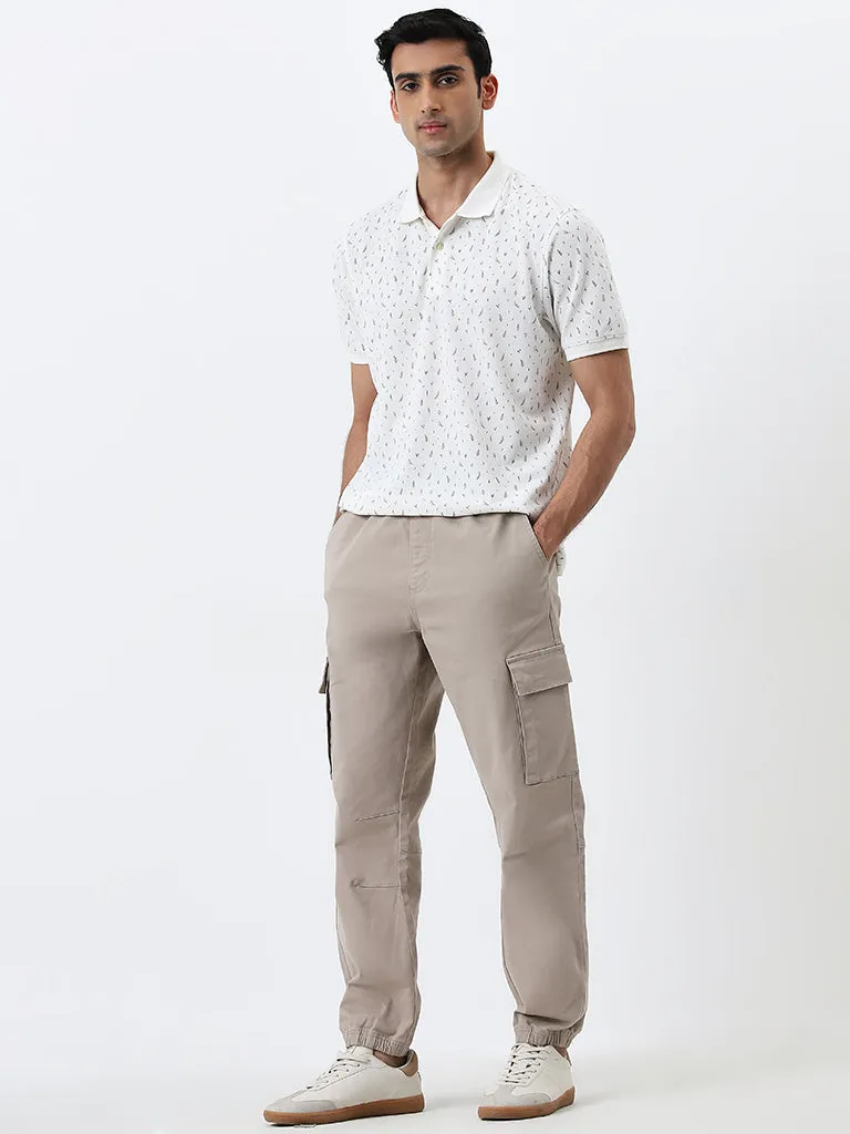 WES Casuals White Botanical Print Relaxed-Fit Polo T-Shirt