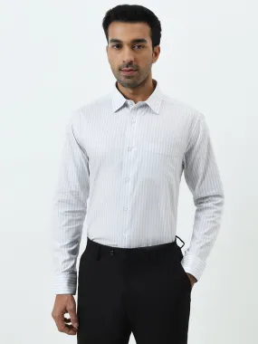 WES Formals Grey Striped Relaxed-Fit Cotton Shirt