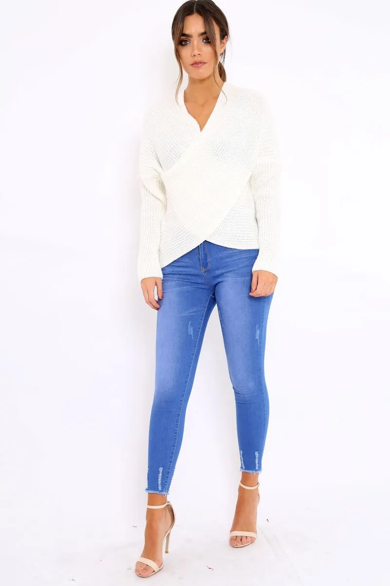 White Wrap Front Cable Knit Jumper - Melia