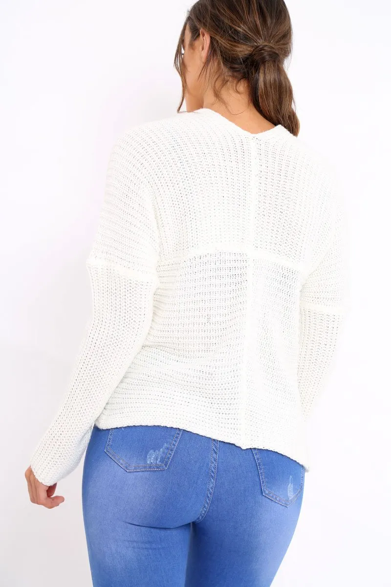 White Wrap Front Cable Knit Jumper - Melia