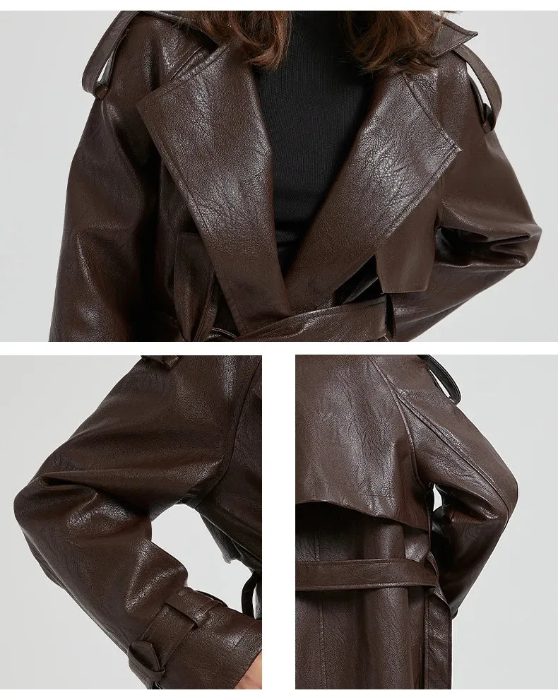 Women's Ultra Long Faux Leather Trench Coat